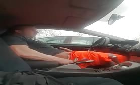 Horny muscular fireman wanking his cock before work in the car